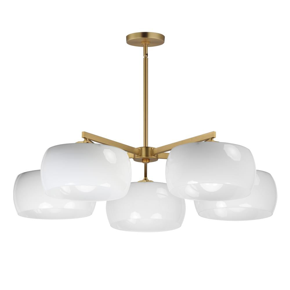 Glazed 36 Inch Chandelier – White/Natural Aged Brass