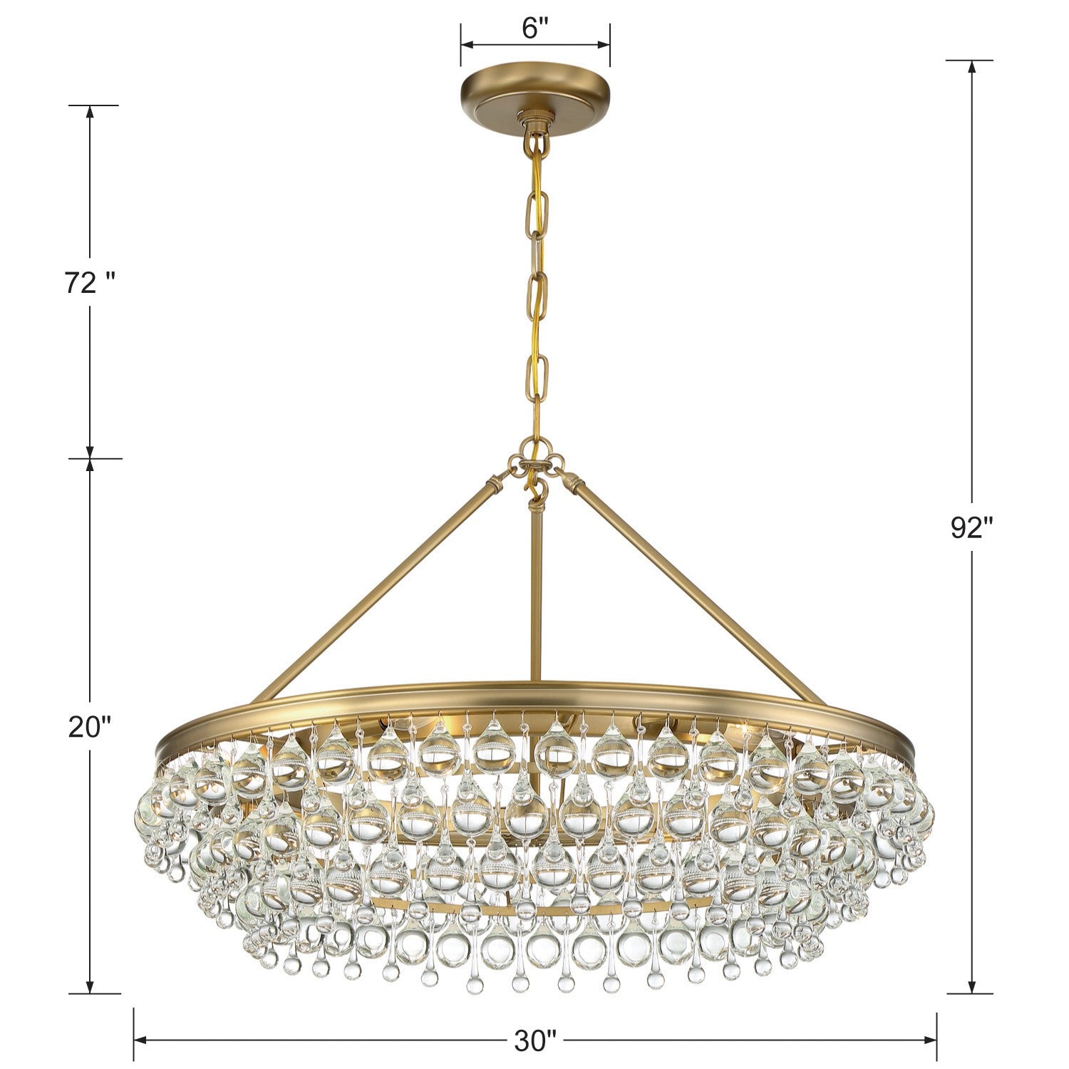 Crystorama Calypso 275-VG – 30 Inch – 6 Light – Chandelier – Vibrant Gold – Damp Rated