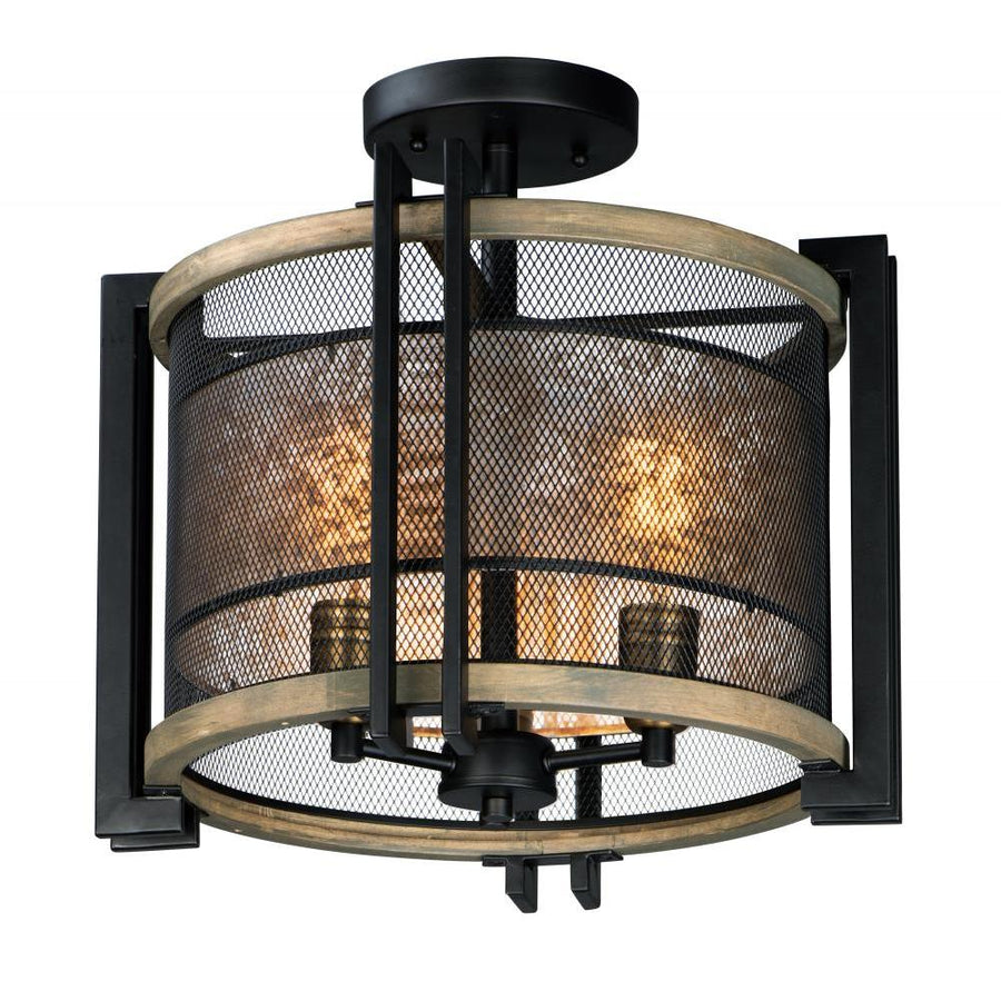 Maxim Lighting 27560BKBWAB Boundry 16.5 Inch Flush Mount Light – Black / Barn Wood / Antique Brass