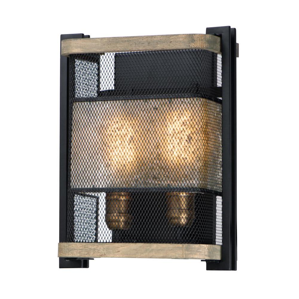 Boundry 10.25 Inch 2 Light Wall Sconce - Black / Barn Wood / Antique Brass