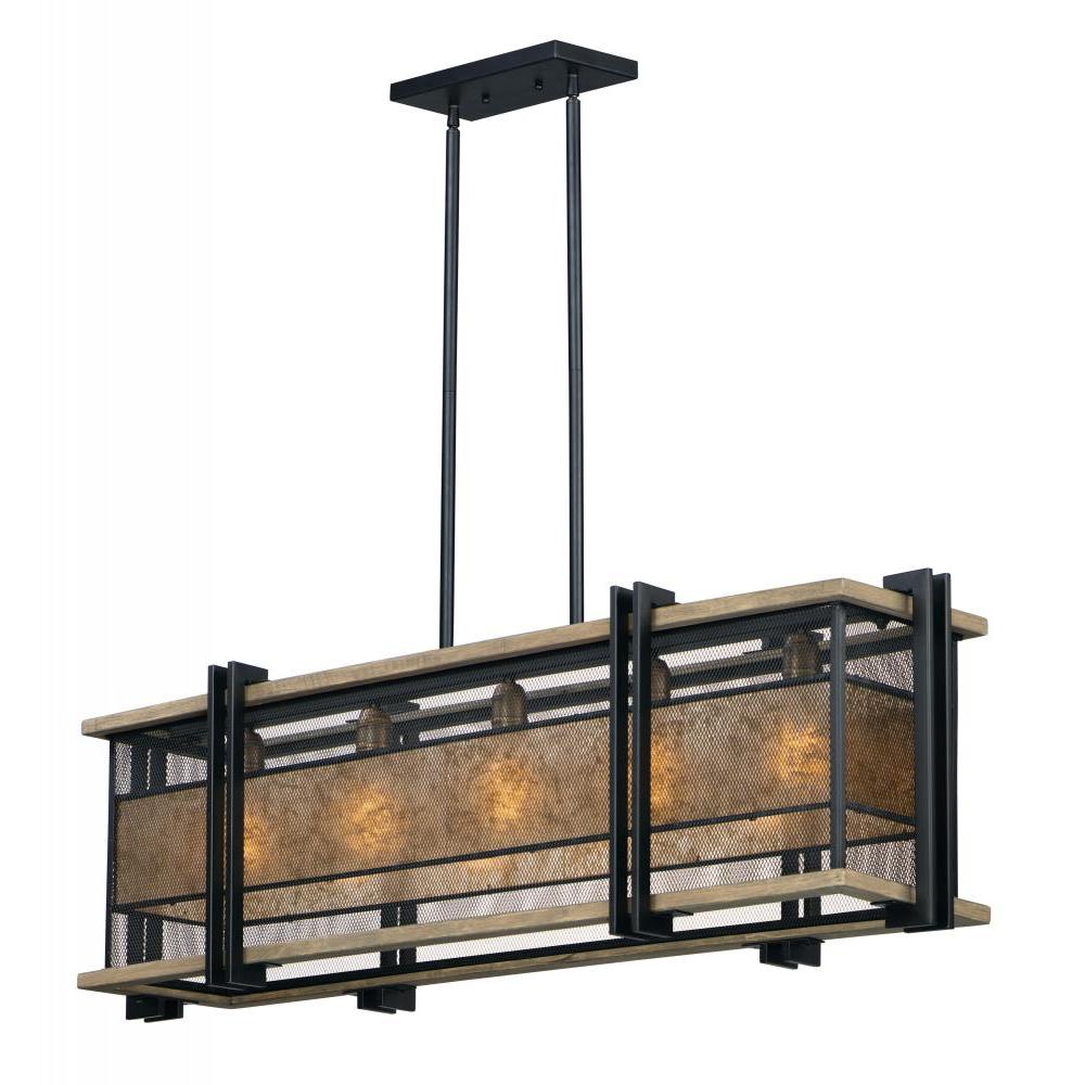 Boundry 45.25 Inch Linear Pendant – Black / Barn Wood / Antique Brass