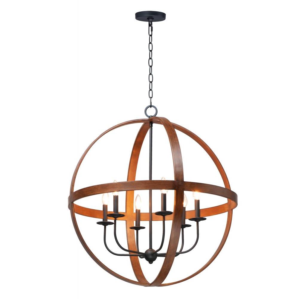 Compass 30 Inch Semi Flush Mount Light – Antique Pecan / Black