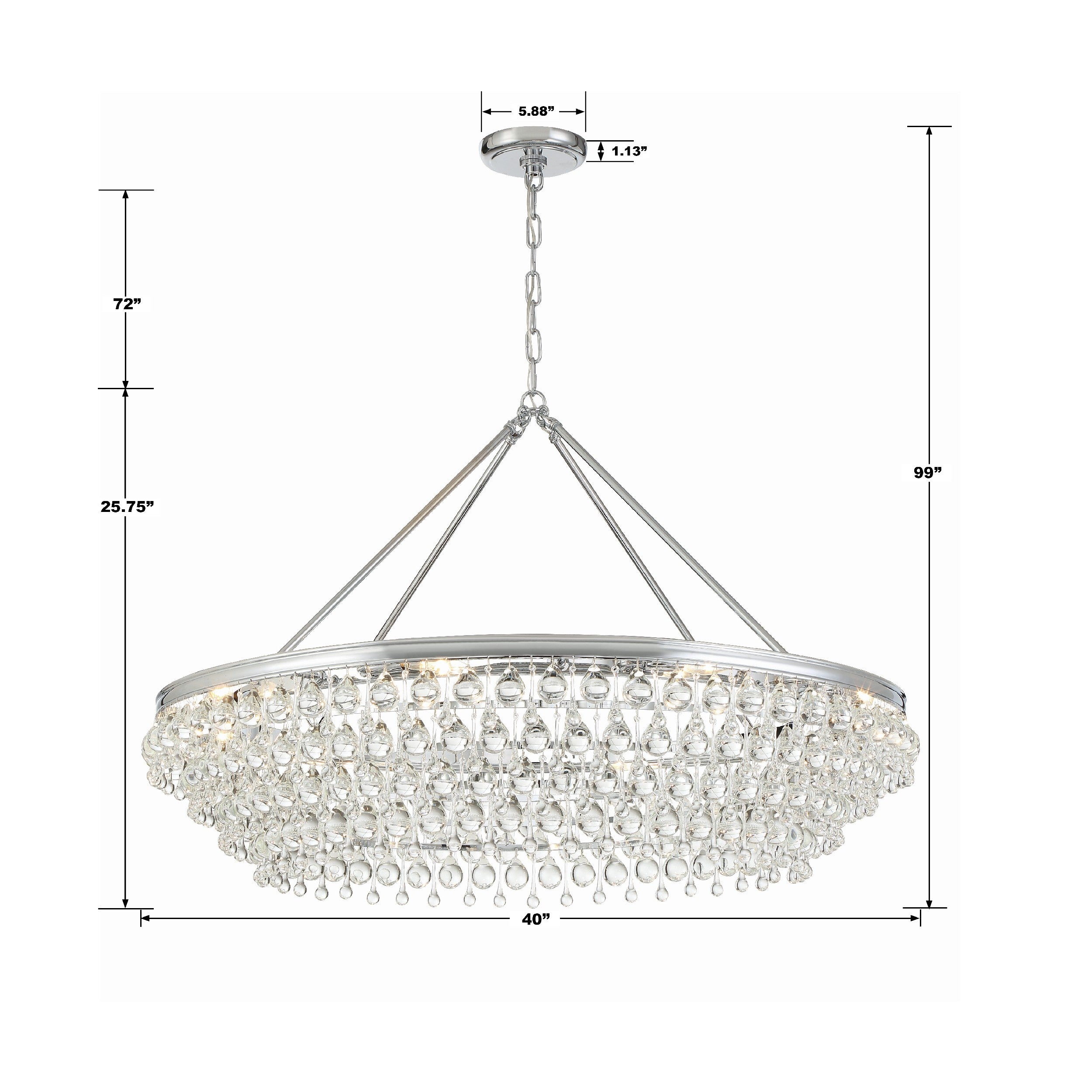 Crystorama Calypso 278-CH – 40 Inch – 8 Light – Chandelier – Polished Chrome – Damp Rated