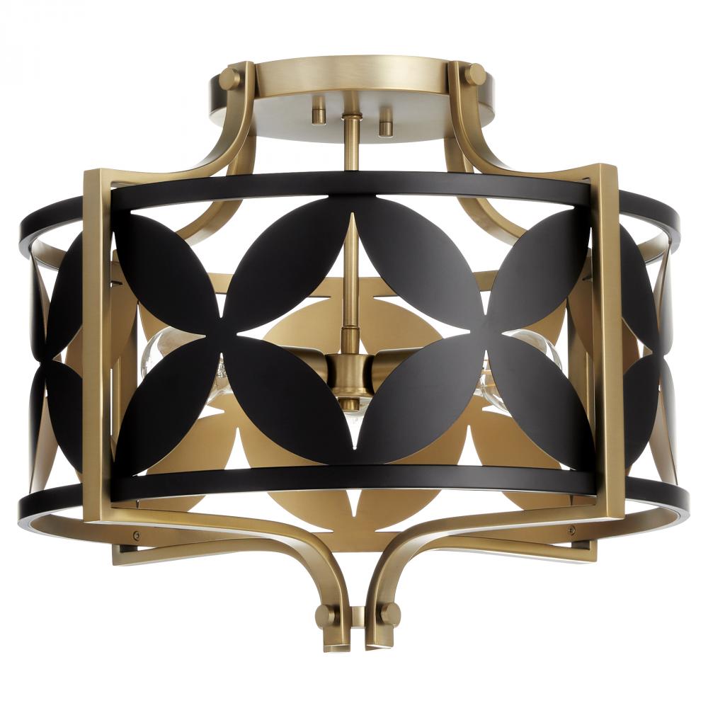 Quorum Lighting GOODWIN 283-18-5980 Semi Flush Mt - Matte Black With Aged Brass