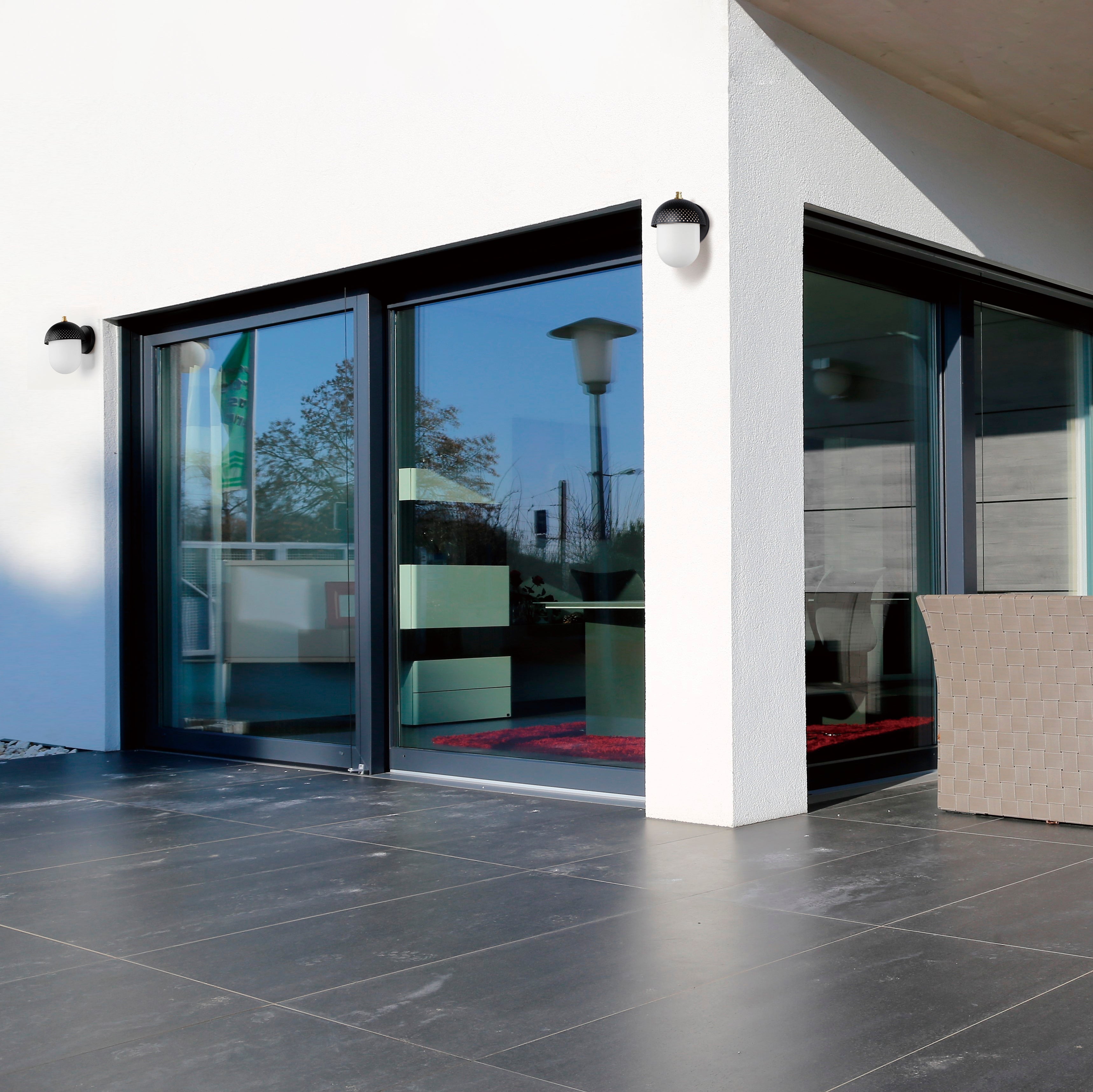 Perf 7.5 Inch Outdoor Wall Lantern Light Black + Gold – Black / Gold