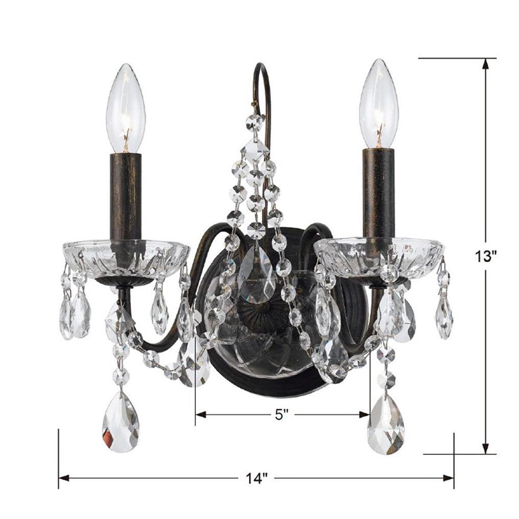 Crystorama Butler 3022-EB-CL-MWP – 13 Inch – 2 Light – Sconce – English Bronze – Damp Rated