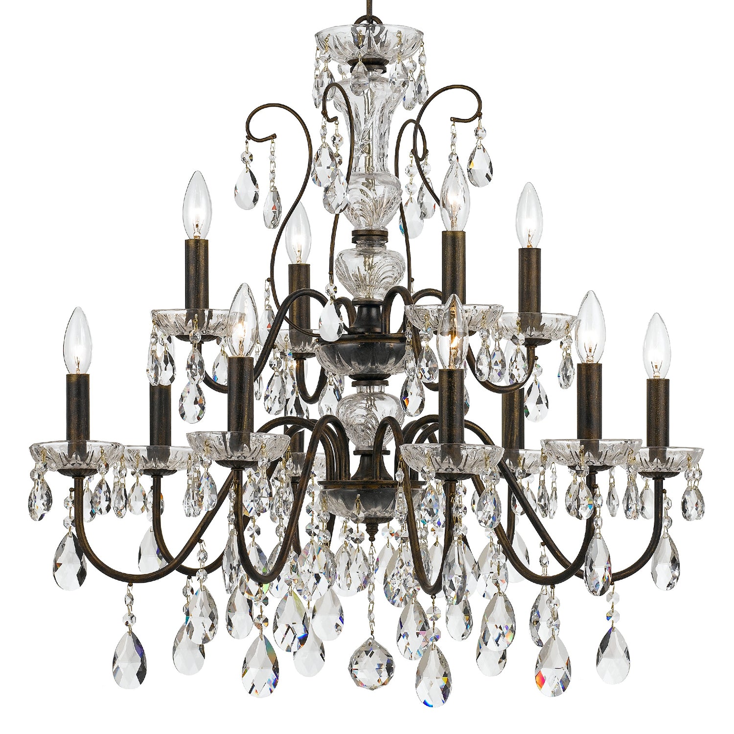 Crystorama Butler 3029-EB-CL-MWP – 29 Inch – 12 Light – Chandelier – English Bronze – Damp Rated