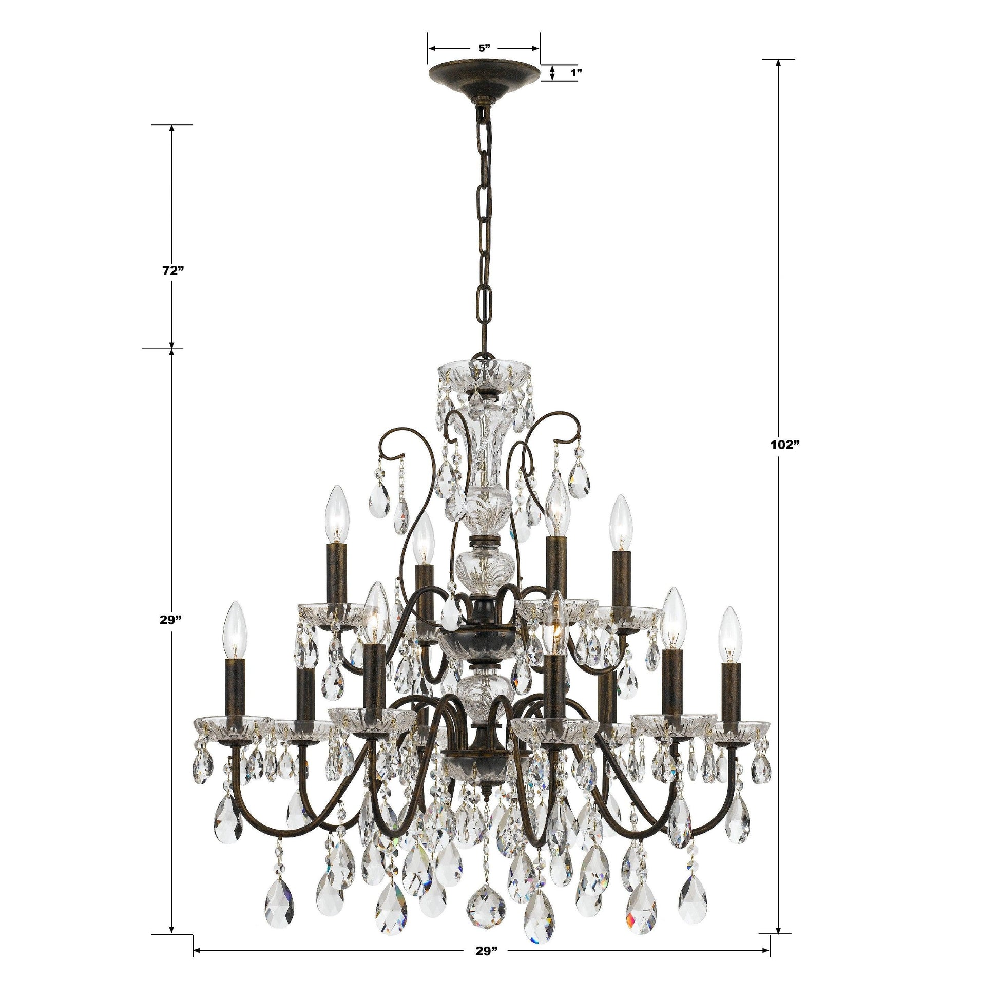 Crystorama Butler 3029-EB-CL-MWP – 29 Inch – 12 Light – Chandelier – English Bronze – Damp Rated