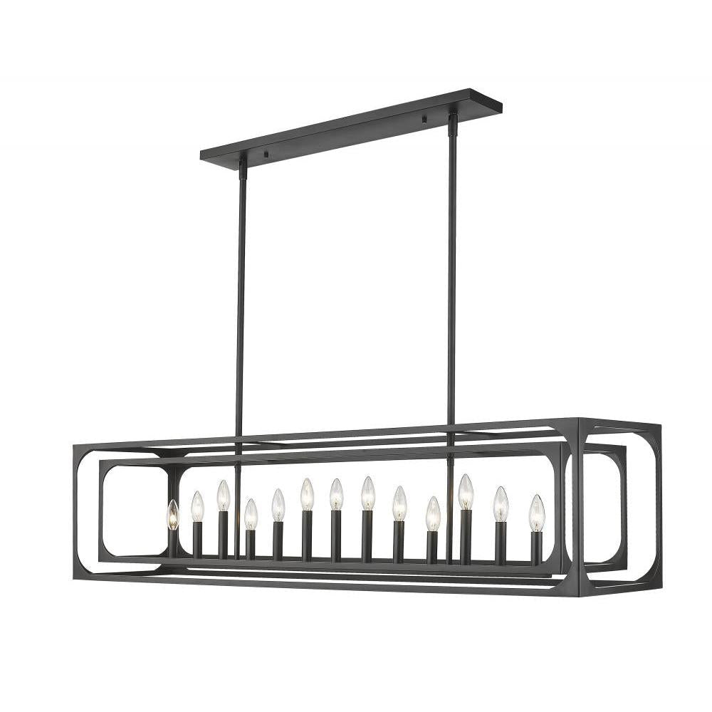 13 Light Linear Chandelier-Matte Black