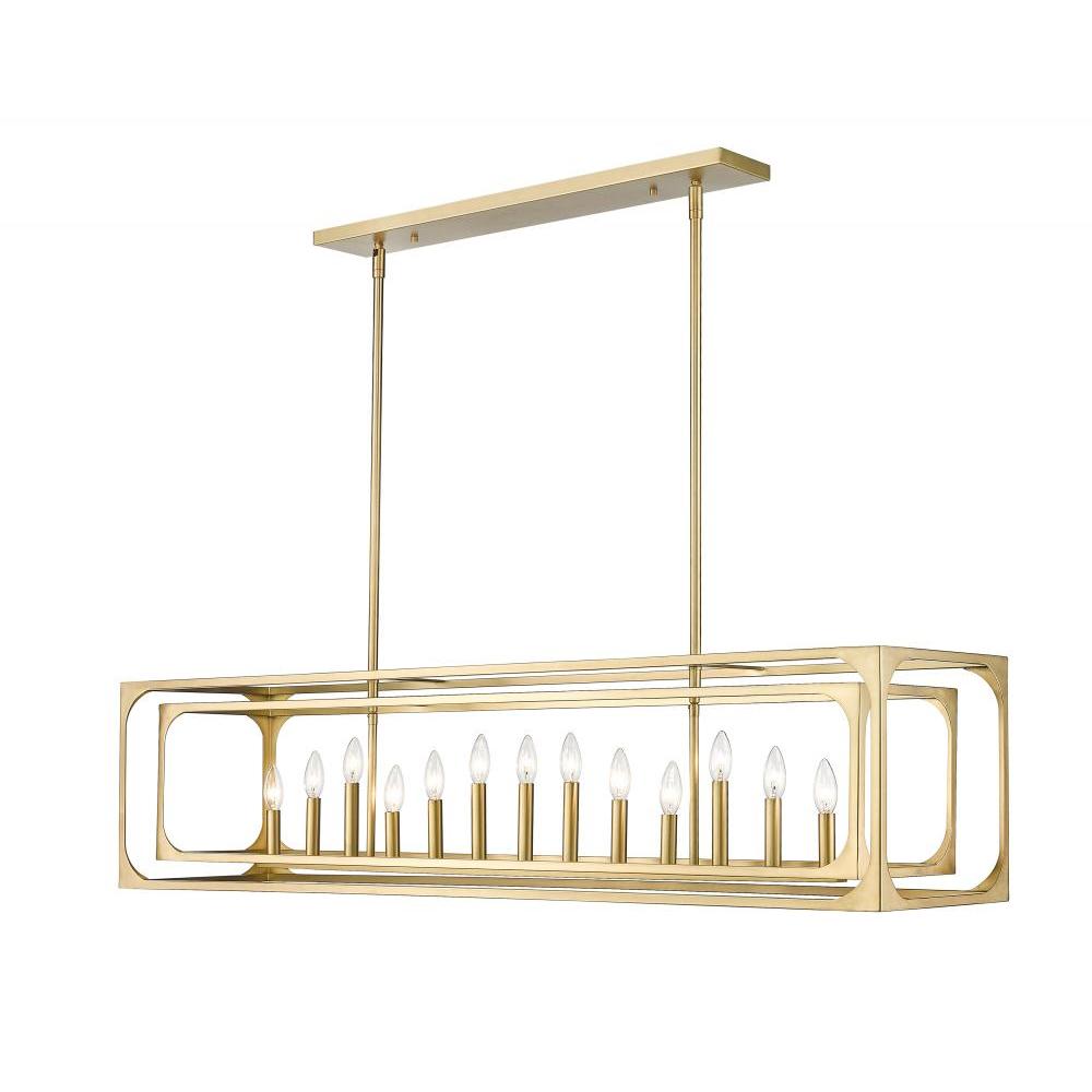 13 Light Linear Chandelier-Rubbed Brass