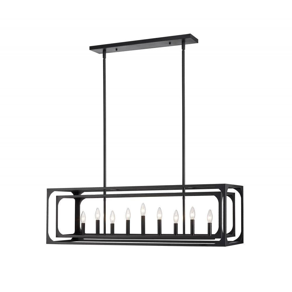 9 Light Linear Chandelier-Matte Black