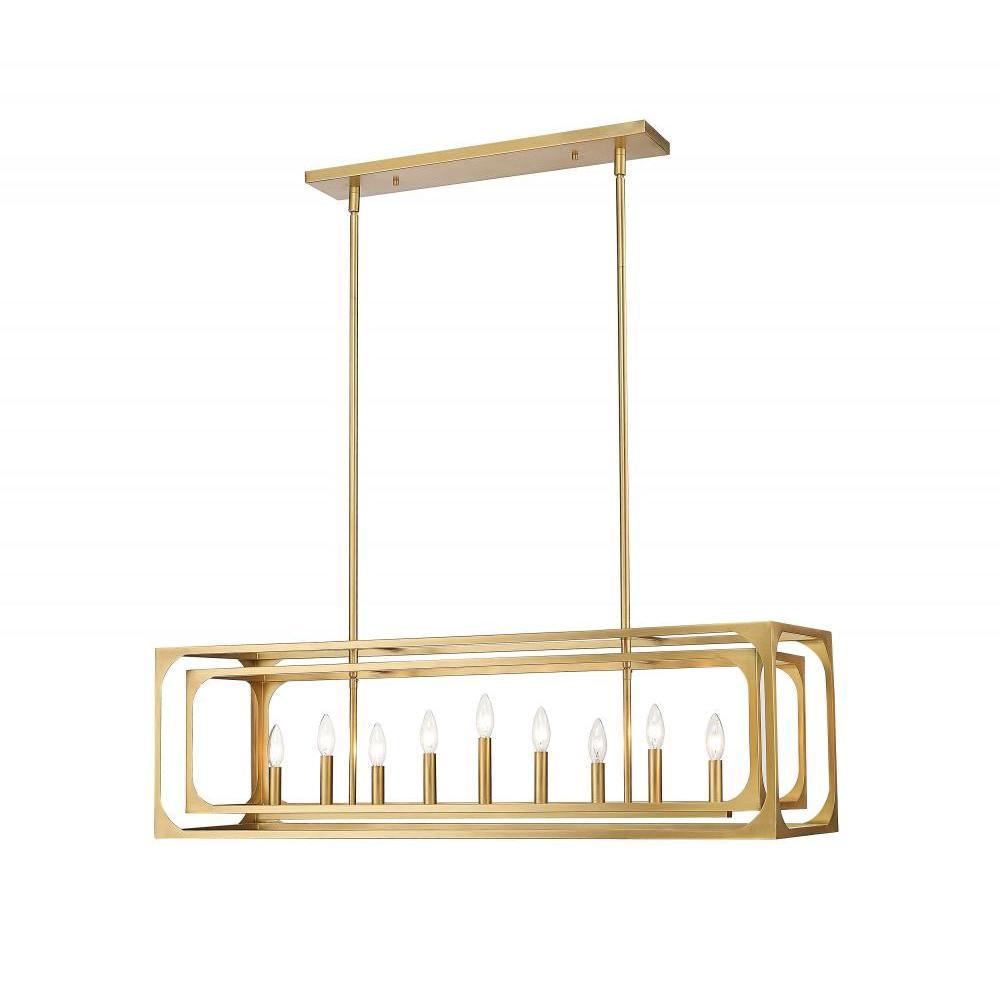 9 Light Linear Chandelier-Rubbed Brass