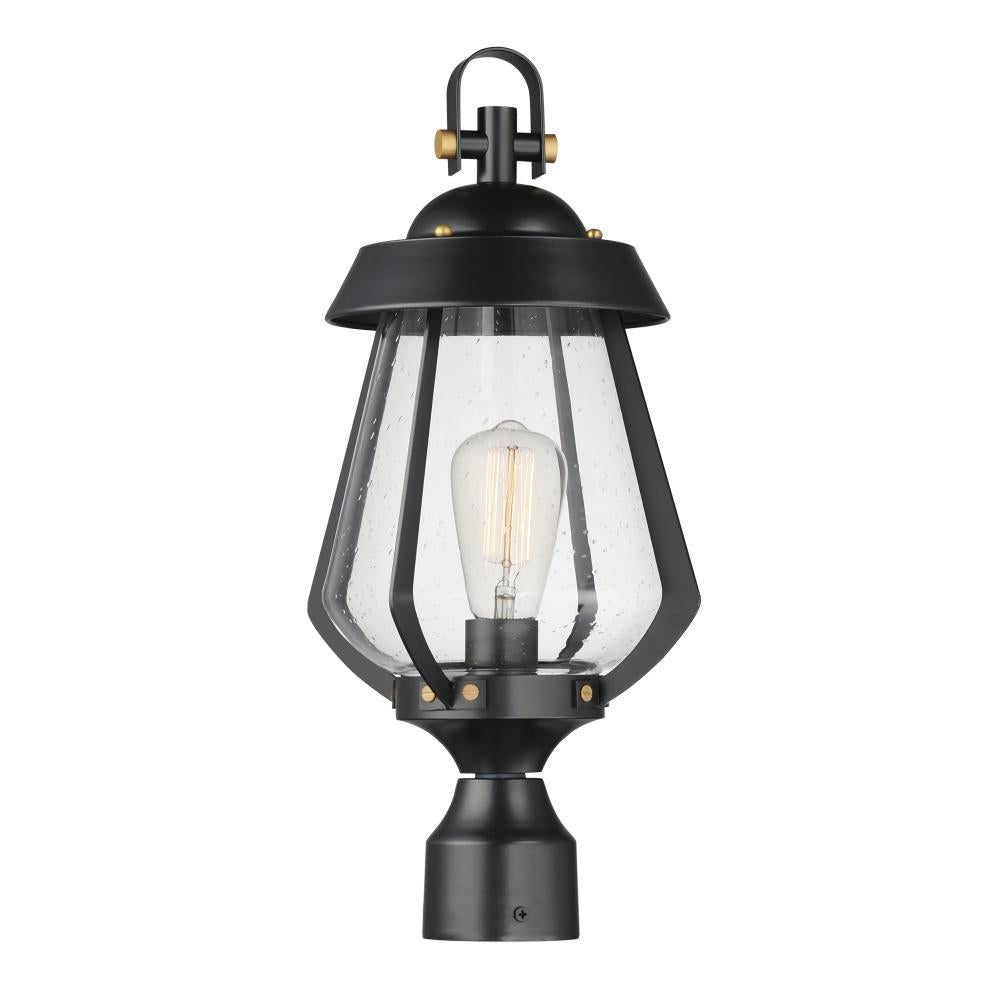 Mariner 9.5 Inch Outdoor Post Lantern – Black / Antique Brass