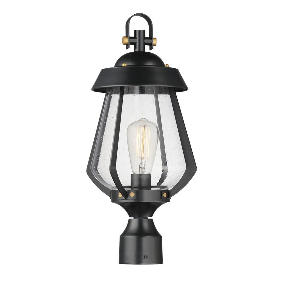 Mariner 9.5 Inch Outdoor Post Lantern – Black / Antique Brass