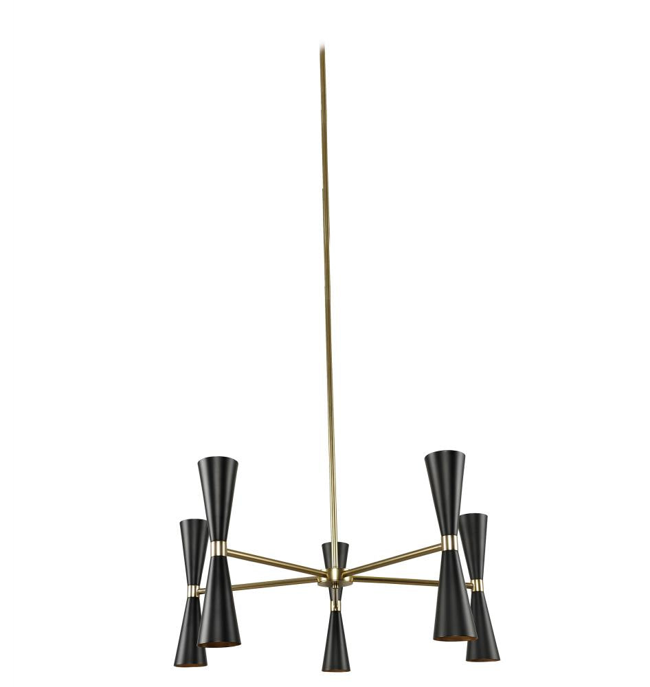 Kalco Lighting MILO 310470BVB Chandelier Mid Century Modern - Black And Vintage Brass