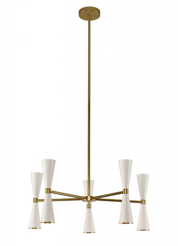 Kalco Lighting MILO 310470WVB Chandelier Mid Century Modern - White And Vintage Brass