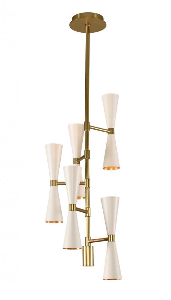 Kalco Lighting MILO 310472WVB Chandelier Mid Century Modern - White And Vintage Brass