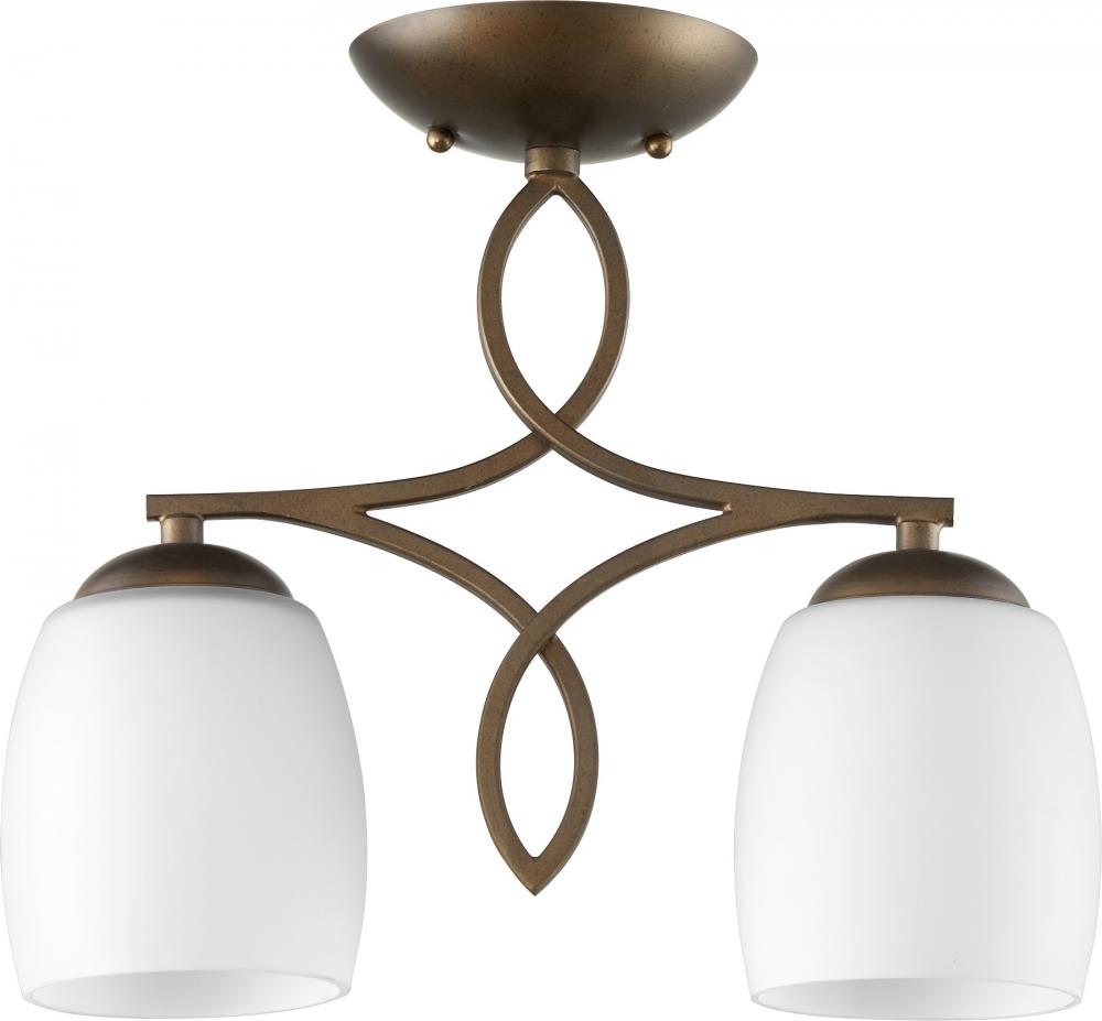 Quorum Lighting WILLINGHAM 3212-2-186 Flush Mount Transitional - Oiled Bronze W Satin Opal