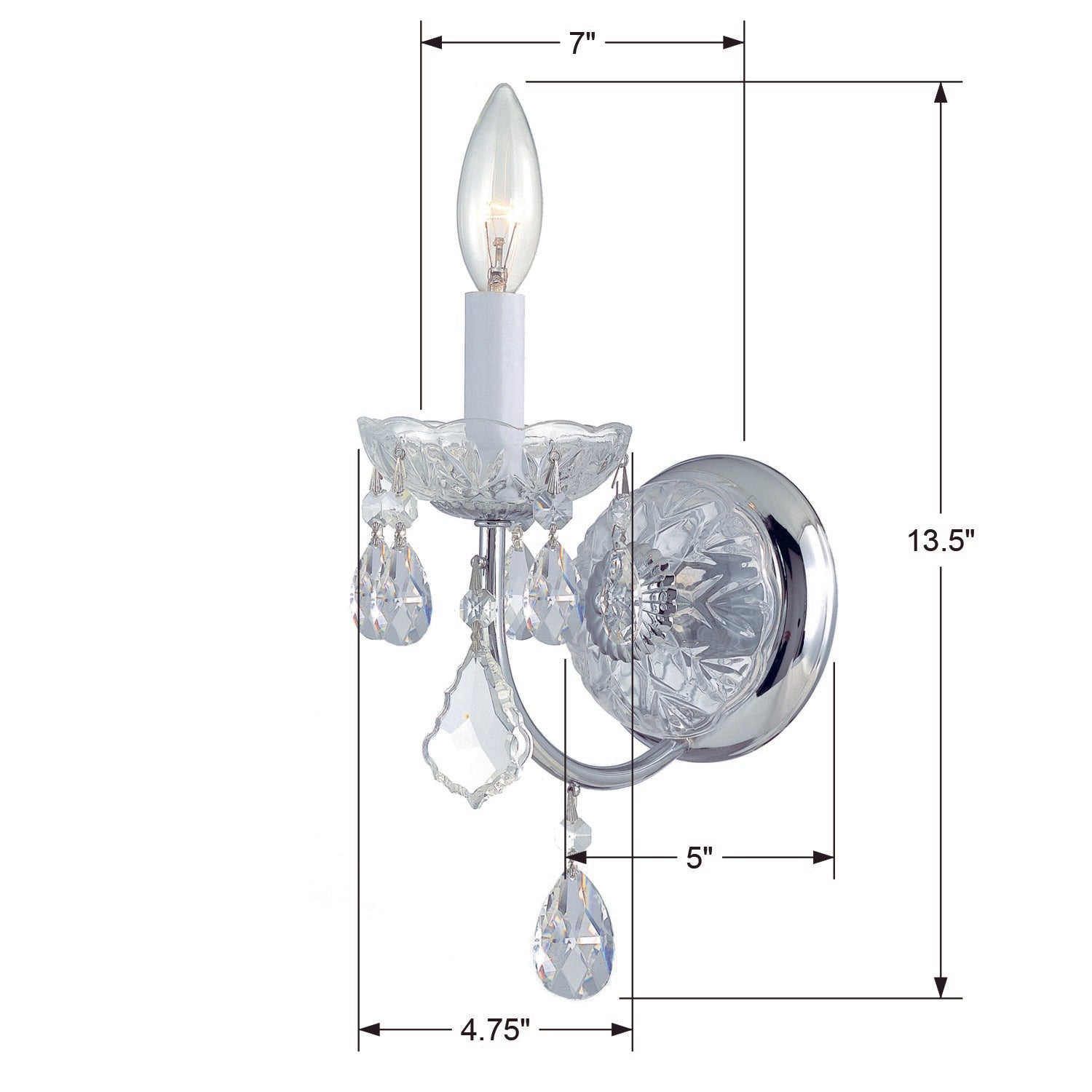 Crystorama Imperial 3221-CH-CL-I – 4.75 Inch – 1 Light – Sconce – Clear Crystal – Polished Chrome – Damp Rated