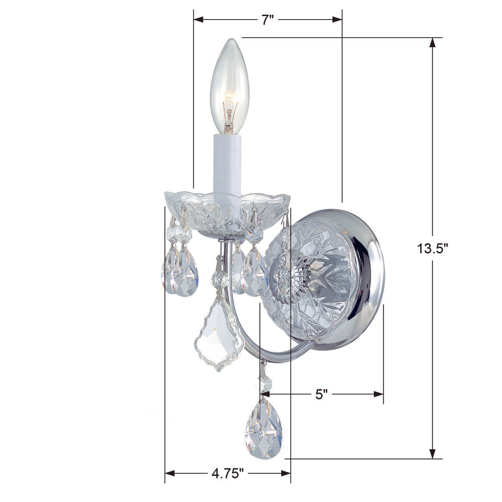 Crystorama 3221-CH-CL-MWP Imperial 1 Light Hand Cut Crystal Sconce, UL Damp Rated, Polished Chrome