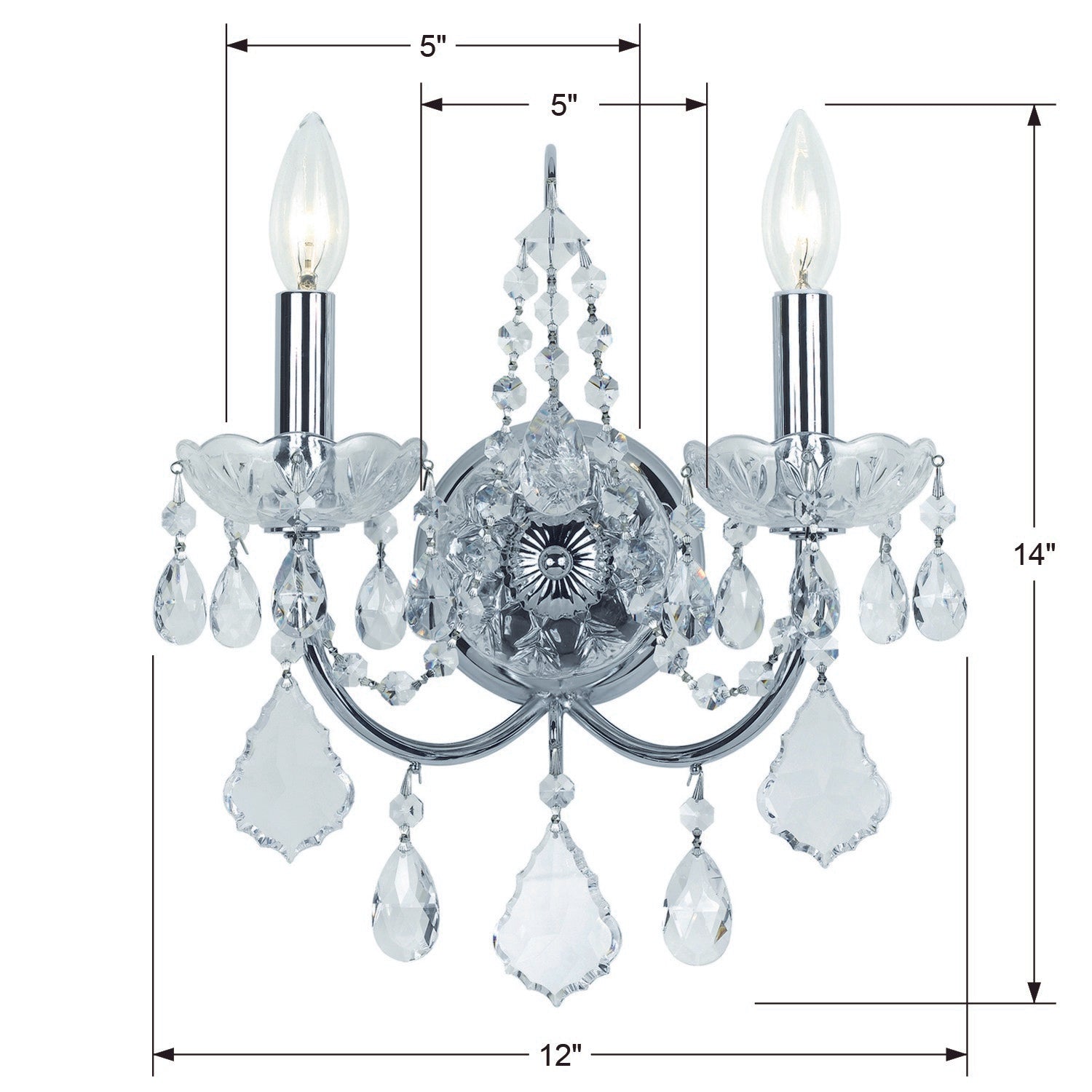 Crystorama Imperial 3222-CH-CL-SAQ – 12 Inch – 2 Light – Sconce – Clear Crystal – Polished Chrome – Dry Rated