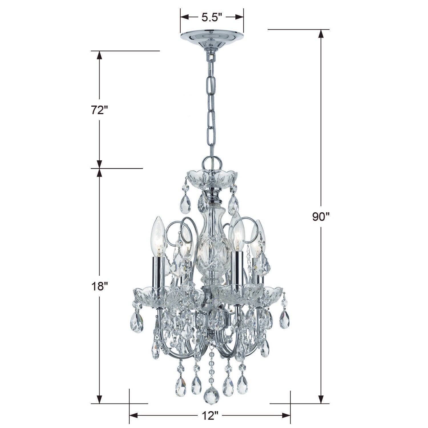 Crystorama Imperial 3224-CH-CL-I – 12 Inch – 4 Light – Chandelier – Clear Crystal – Polished Chrome – Dry Rated