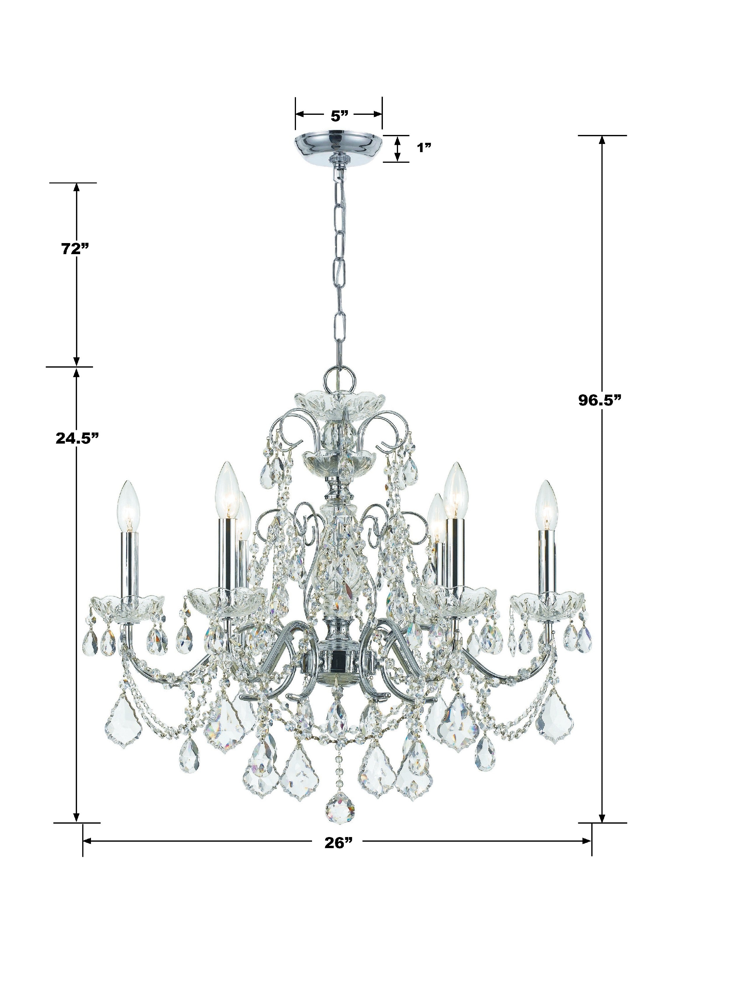 Crystorama Imperial 3226-CH-CL-I – 26 Inch – 6 Light – Chandelier – Clear Crystal – Polished Chrome – Dry Rated