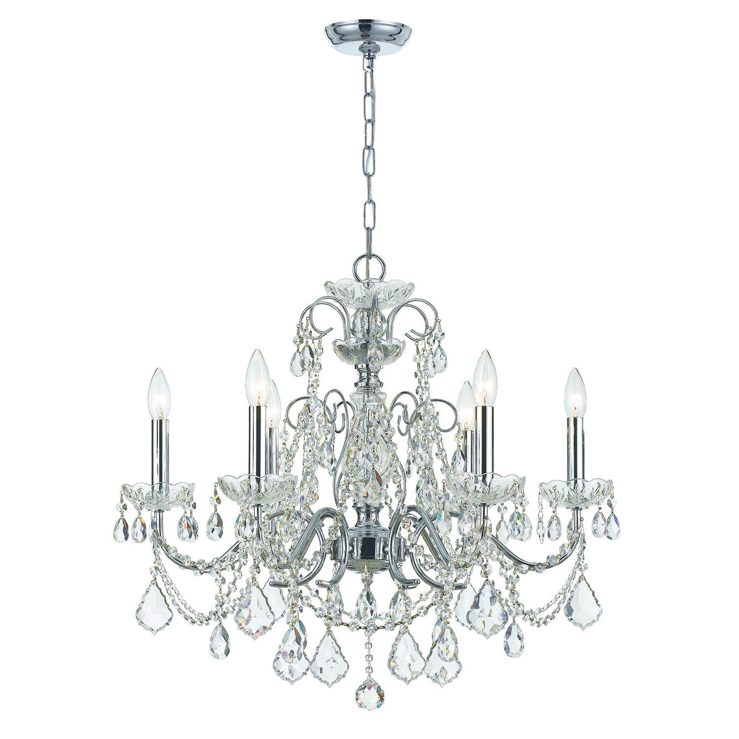 Crystorama Imperial 3226-CH-CL-MWP – 26 Inch – 6 Light – Chandelier – Clear Crystal – Polished Chrome – Dry Rated