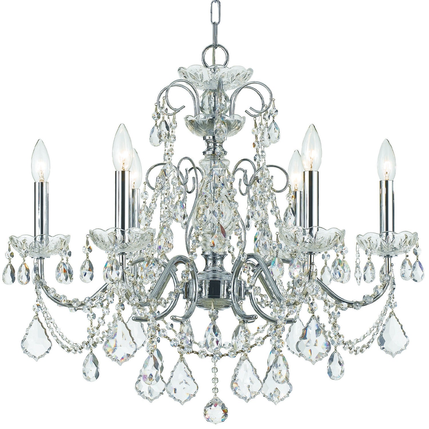 Crystorama Imperial 3226-CH-CL-MWP – 26 Inch – 6 Light – Chandelier – Clear Crystal – Polished Chrome – Dry Rated