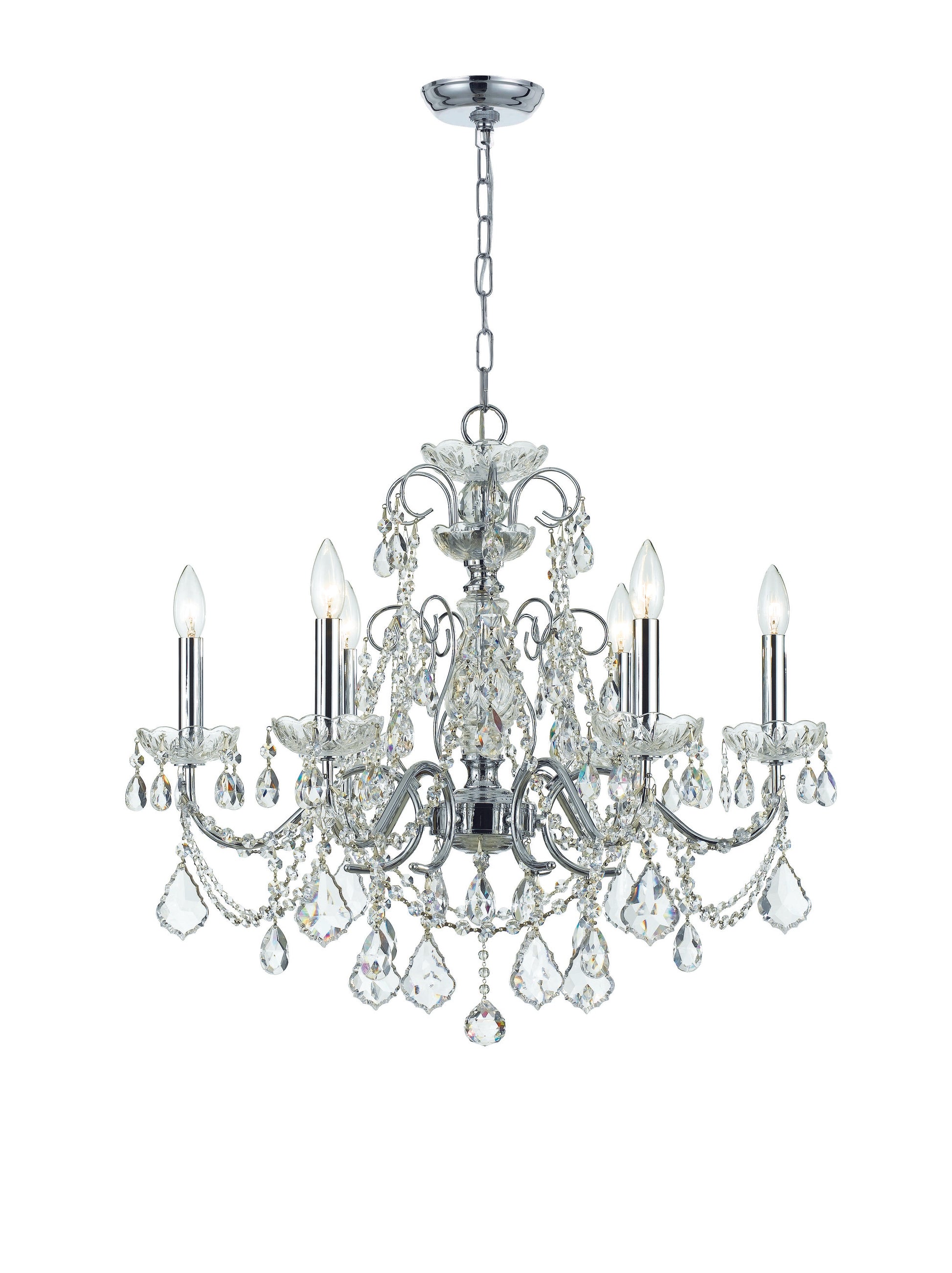 Crystorama Imperial 3226-CH-CL-SAQ – 26 Inch – 6 Light – Chandelier – Clear Crystal – Polished Chrome – Dry Rated