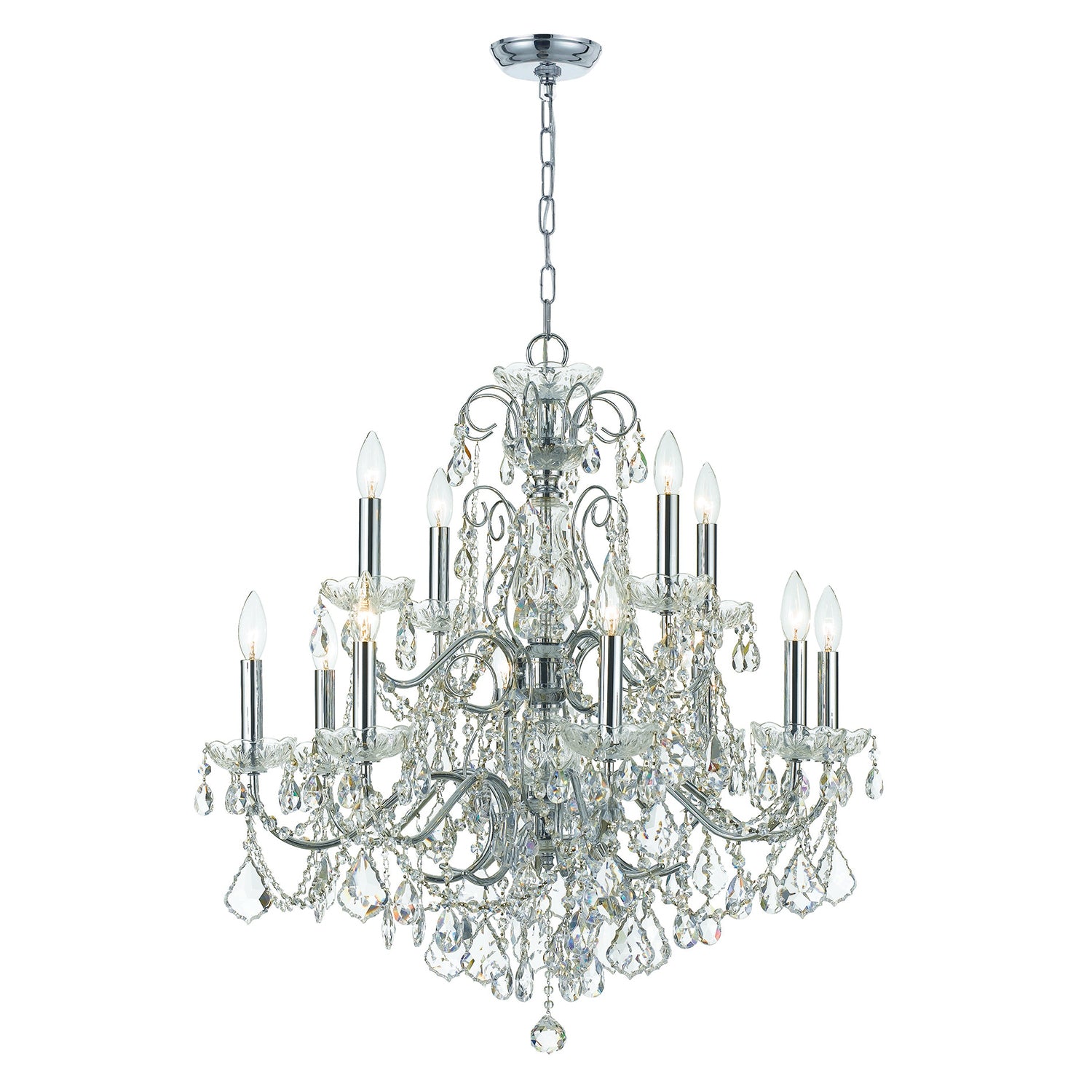 Crystorama Imperial 3228-CH-CL-MWP – 29.5 Inch – 12 Light – Chandelier – Clear Crystal – Polished Chrome – Dry Rated