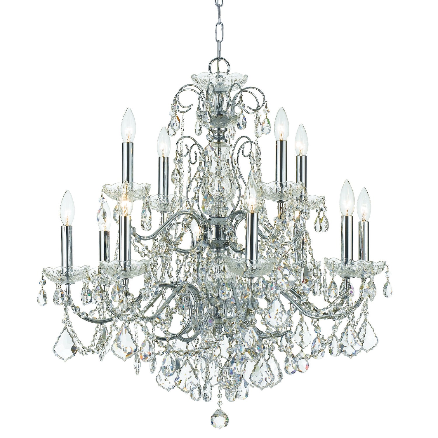 Crystorama Imperial 3228-CH-CL-MWP – 29.5 Inch – 12 Light – Chandelier – Clear Crystal – Polished Chrome – Dry Rated