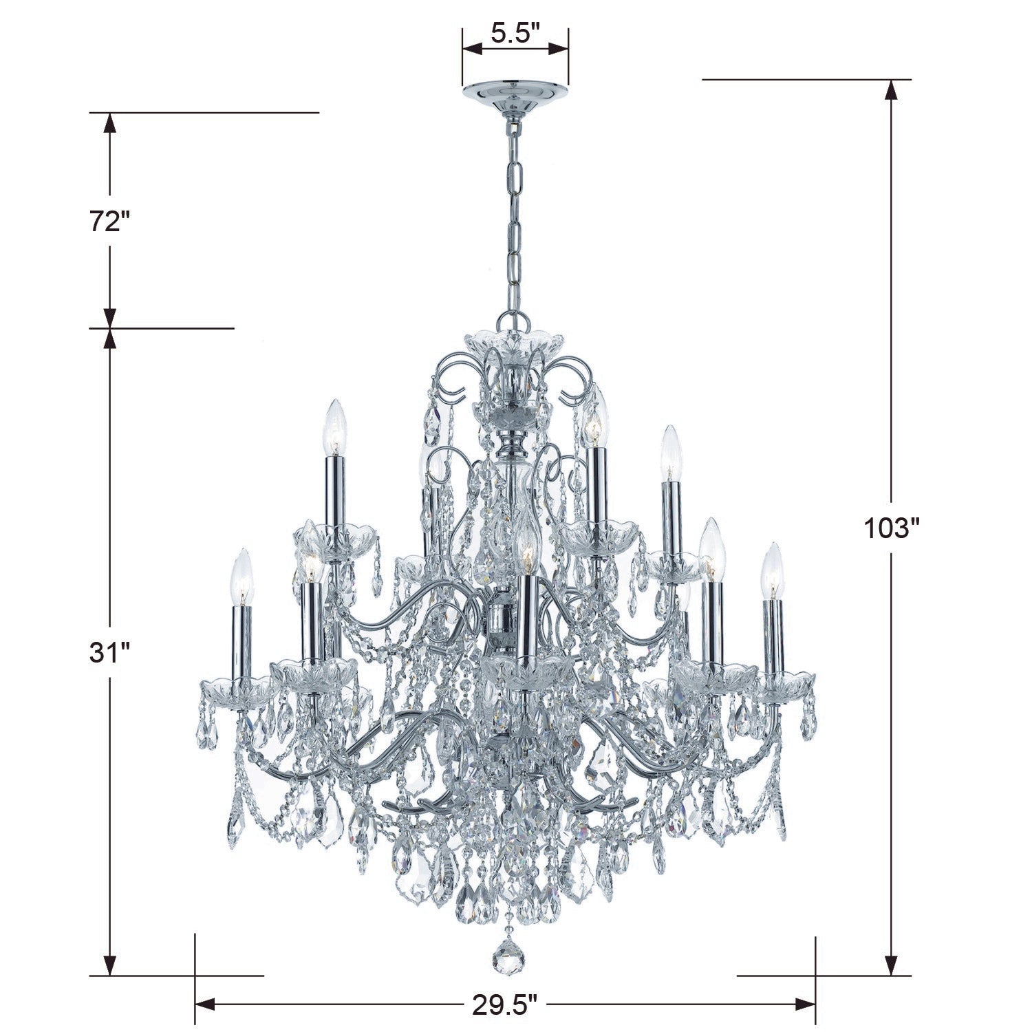 Crystorama Imperial 3228-CH-CL-MWP – 29.5 Inch – 12 Light – Chandelier – Clear Crystal – Polished Chrome – Dry Rated