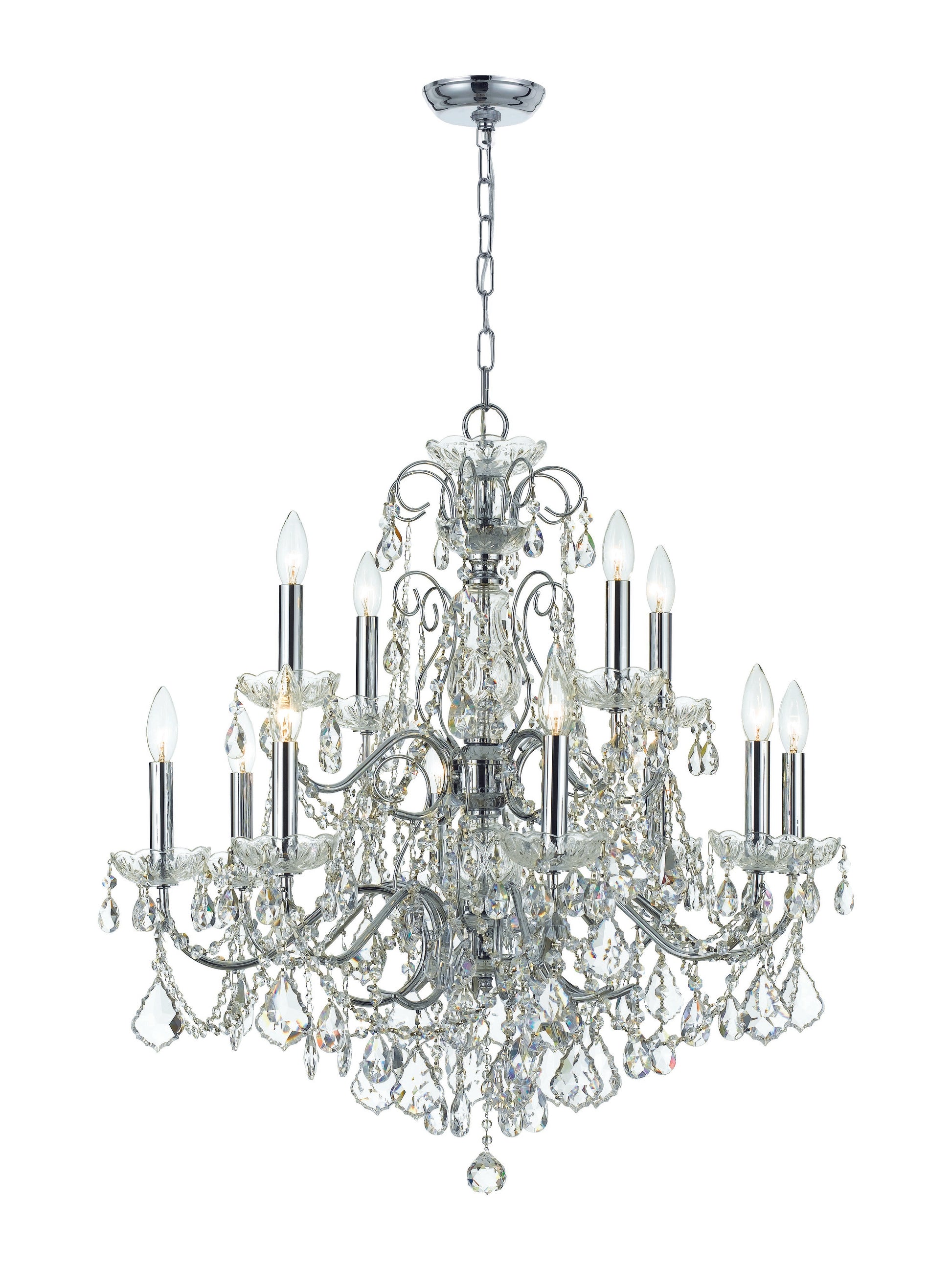 Crystorama Imperial 3228-CH-CL-SAQ – 29.5 Inch – 12 Light – Chandelier – Clear Crystal – Polished Chrome – Dry Rated
