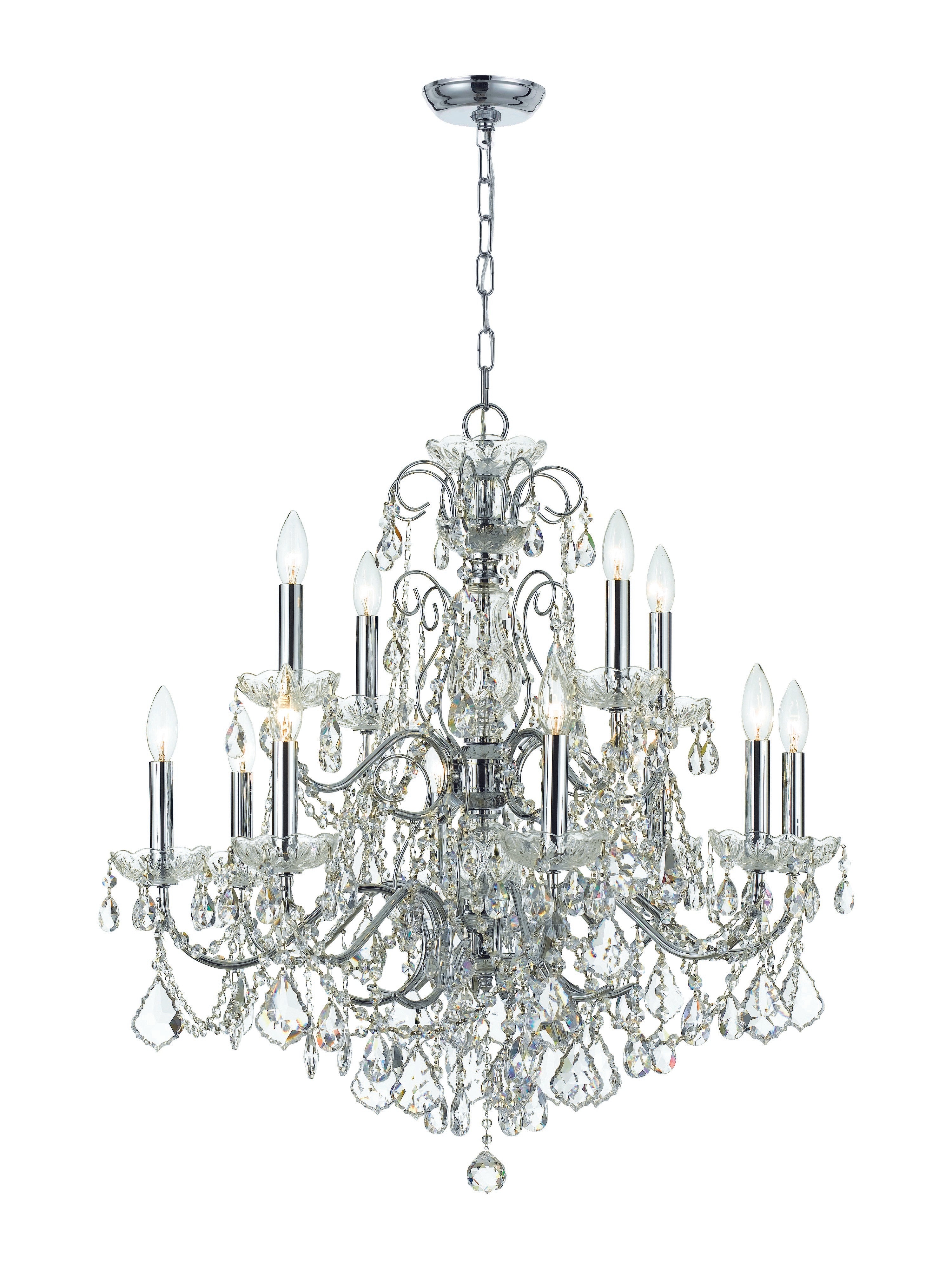 Crystorama Imperial 3228-CH-CL-SAQ – 29.5 Inch – 12 Light – Chandelier – Clear Crystal – Polished Chrome – Dry Rated