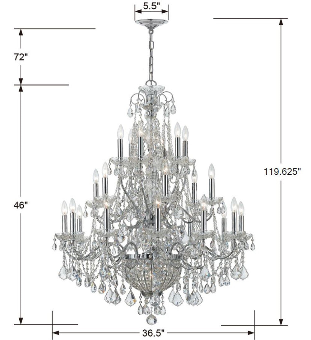 Crystorama Imperial 3229-CH-CL-MWP – 36.5 Inch – 26 Light – Chandelier – Clear Crystal – Polished Chrome – Dry Rated