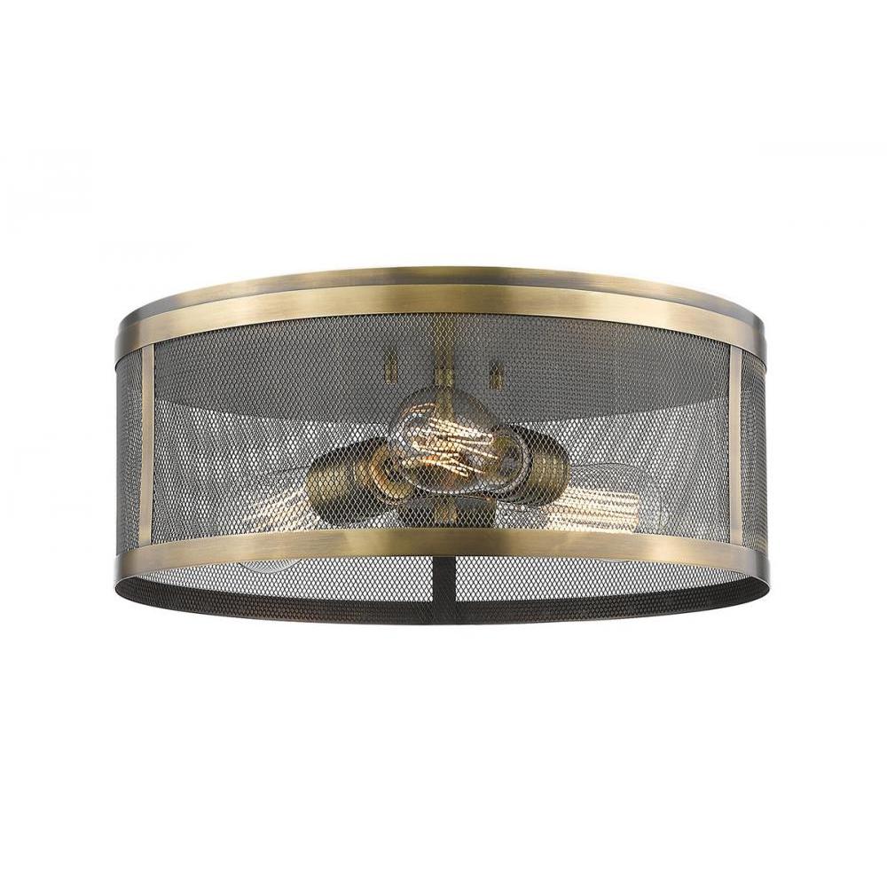 3 Light Flush Mount Light-Natural Brass