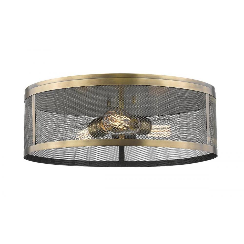 3 Light Flush Mount Light-Natural Brass