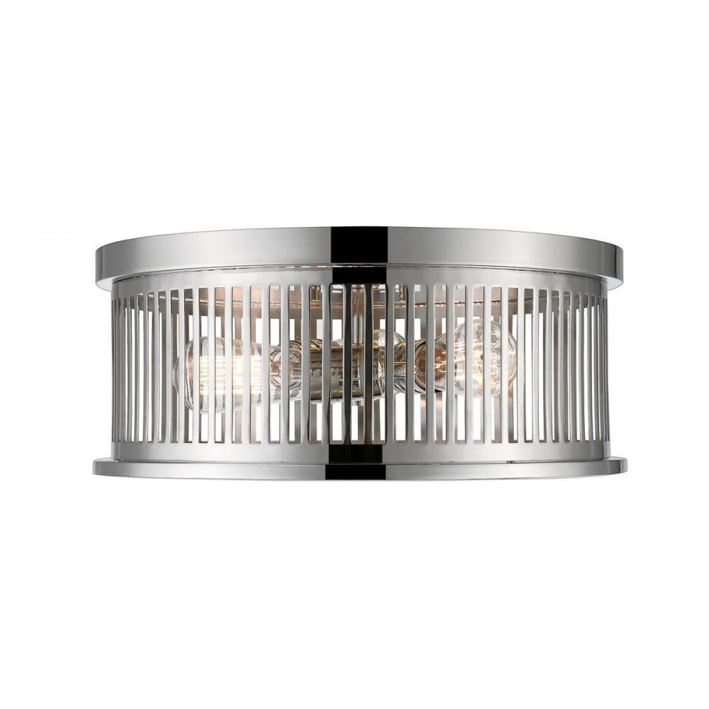3 Light Flush Mount Light-Polished Nickel