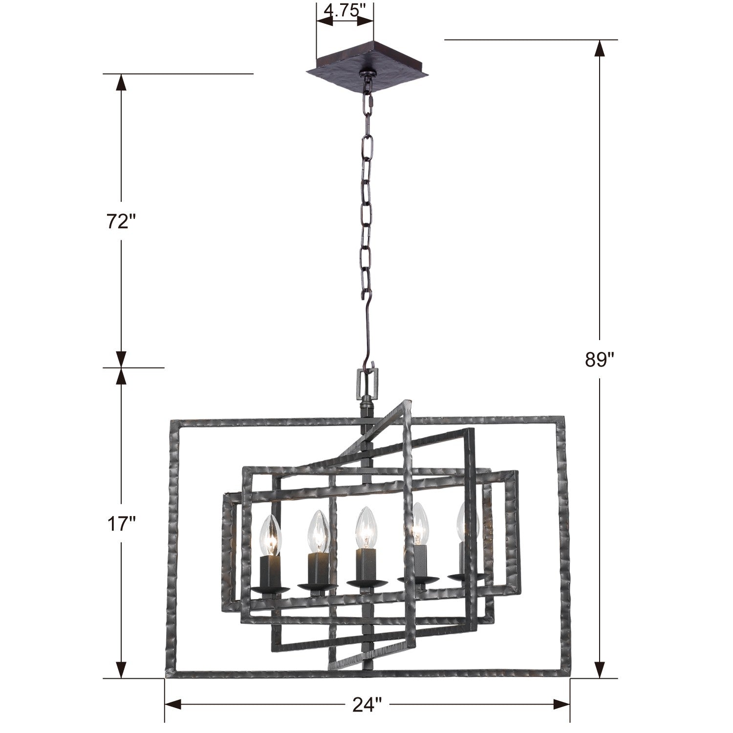 Crystorama Capri 336-RS – 24 Inch – 5 Light – Chandelier – Raw Steel – Damp Rated