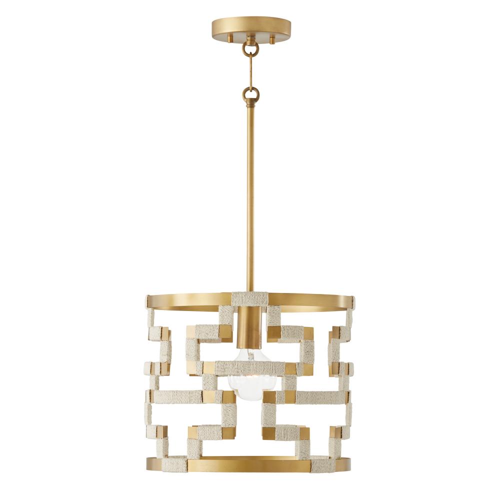 Capital Lighting HALA 341011NL Pendant Modern - Bleached Natural Jute And Patinaed Brass