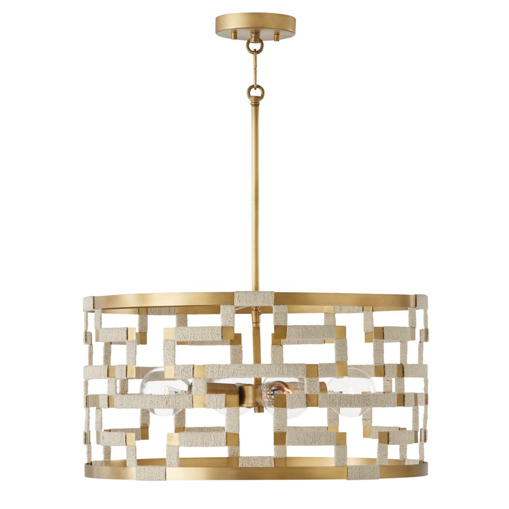 Capital Lighting HALA 341041NL Pendant Modern - Bleached Natural Jute And Patinaed Brass