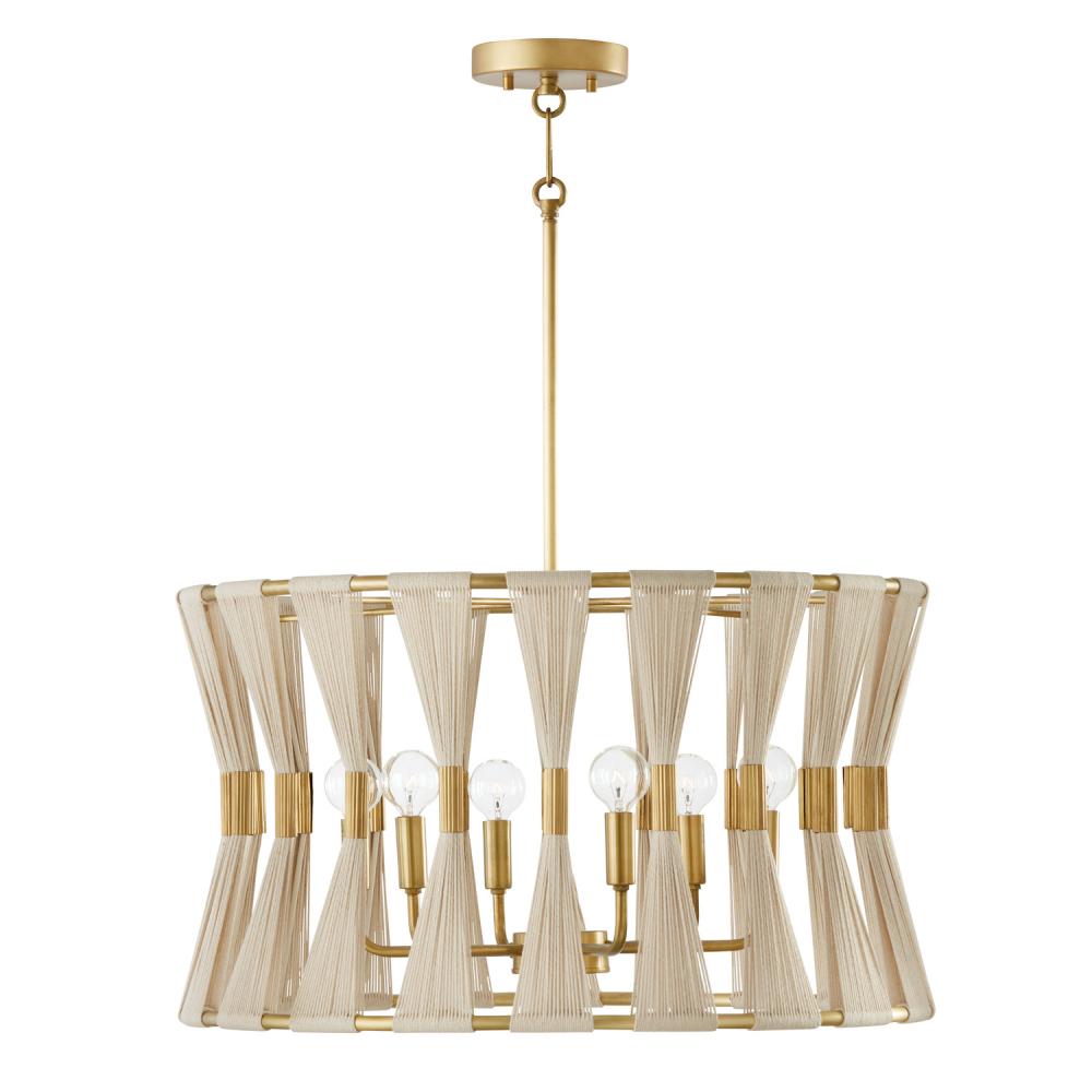 Capital Lighting BIANCA 341161NP Pendant Modern - Bleached Natural Rope And Patinaed Brass