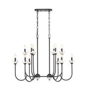 12 Light Linear Chandelier-Clear Ribbed