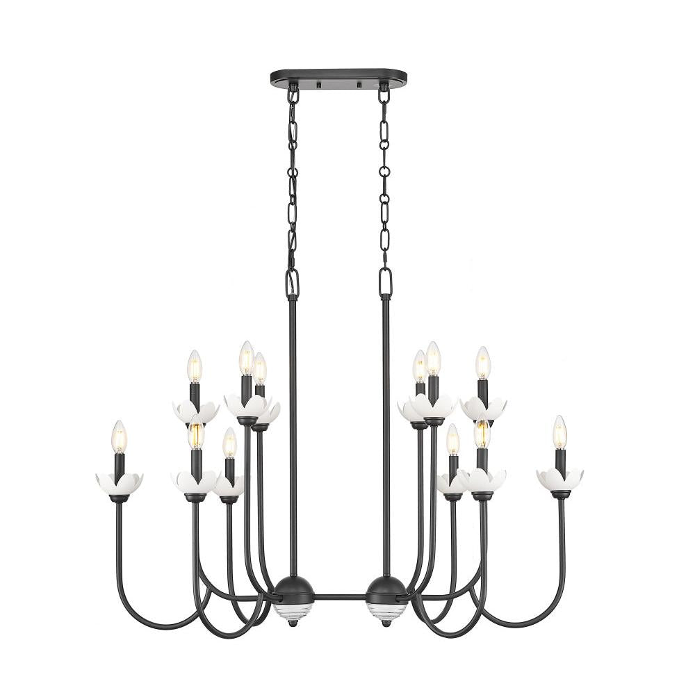 12 Light Linear Chandelier-Clear Ribbed
