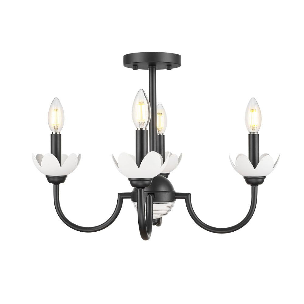 4 Light Semi Flush Mount Light-Clear Ribbed