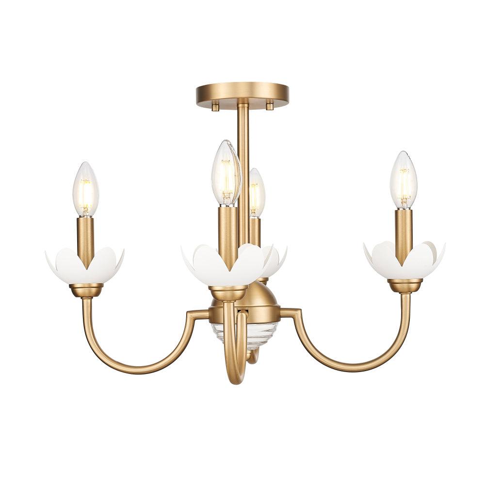 4 Light Semi Flush Mount Light-Clear Ribbed