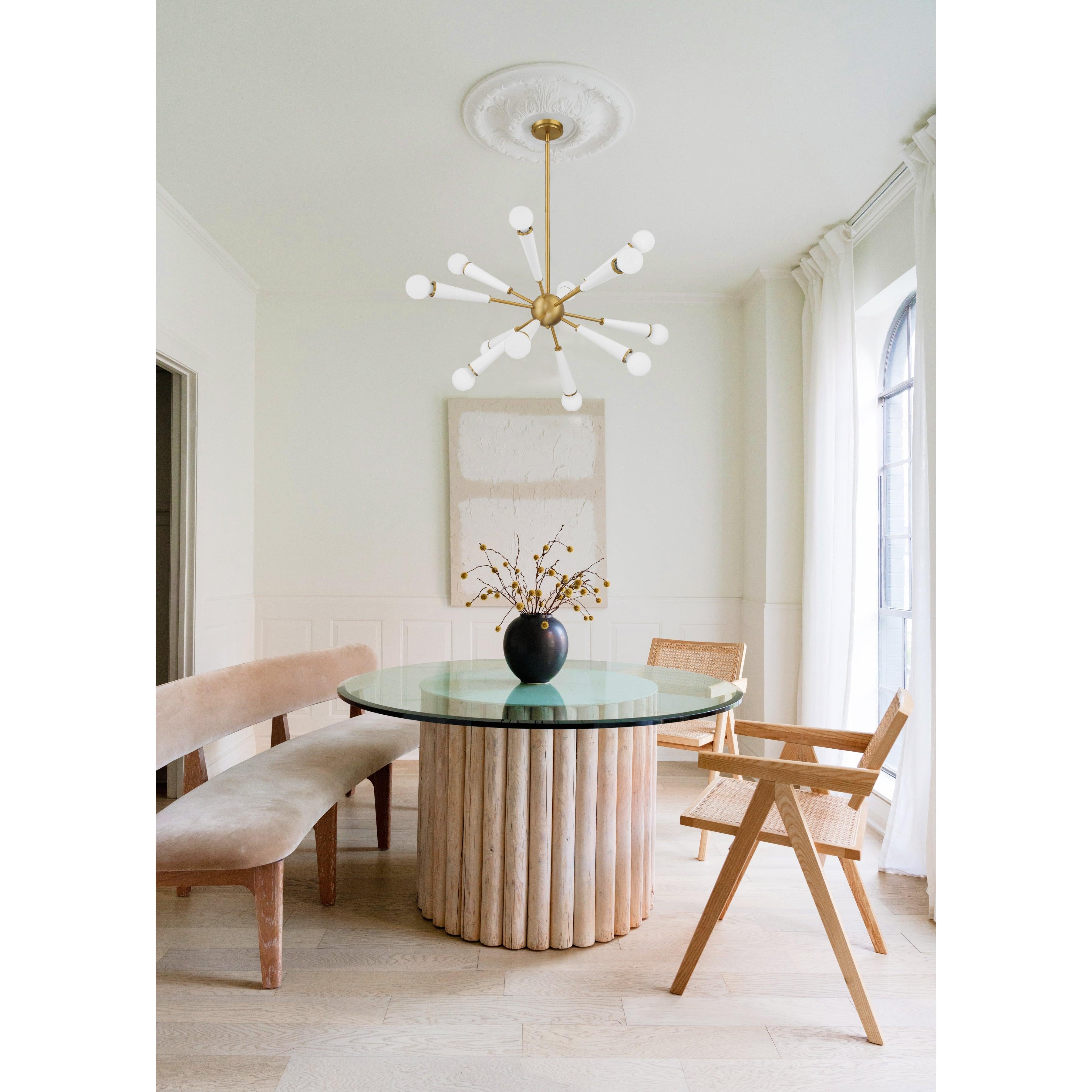 Crystorama Zodiac 3812-AG-MT – 34 Inch – 12 Light – Chandelier – Aged Brass + Matte White – Damp Rated