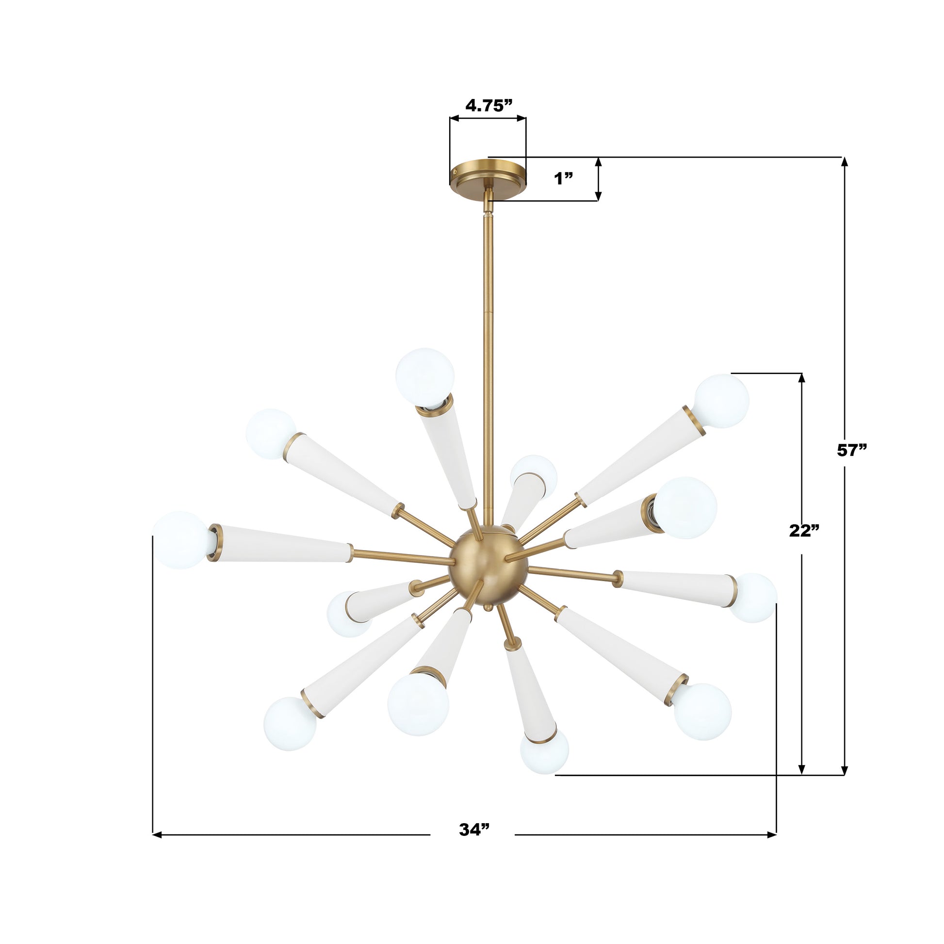 Crystorama Zodiac 3812-AG-MT – 34 Inch – 12 Light – Chandelier – Aged Brass + Matte White – Damp Rated