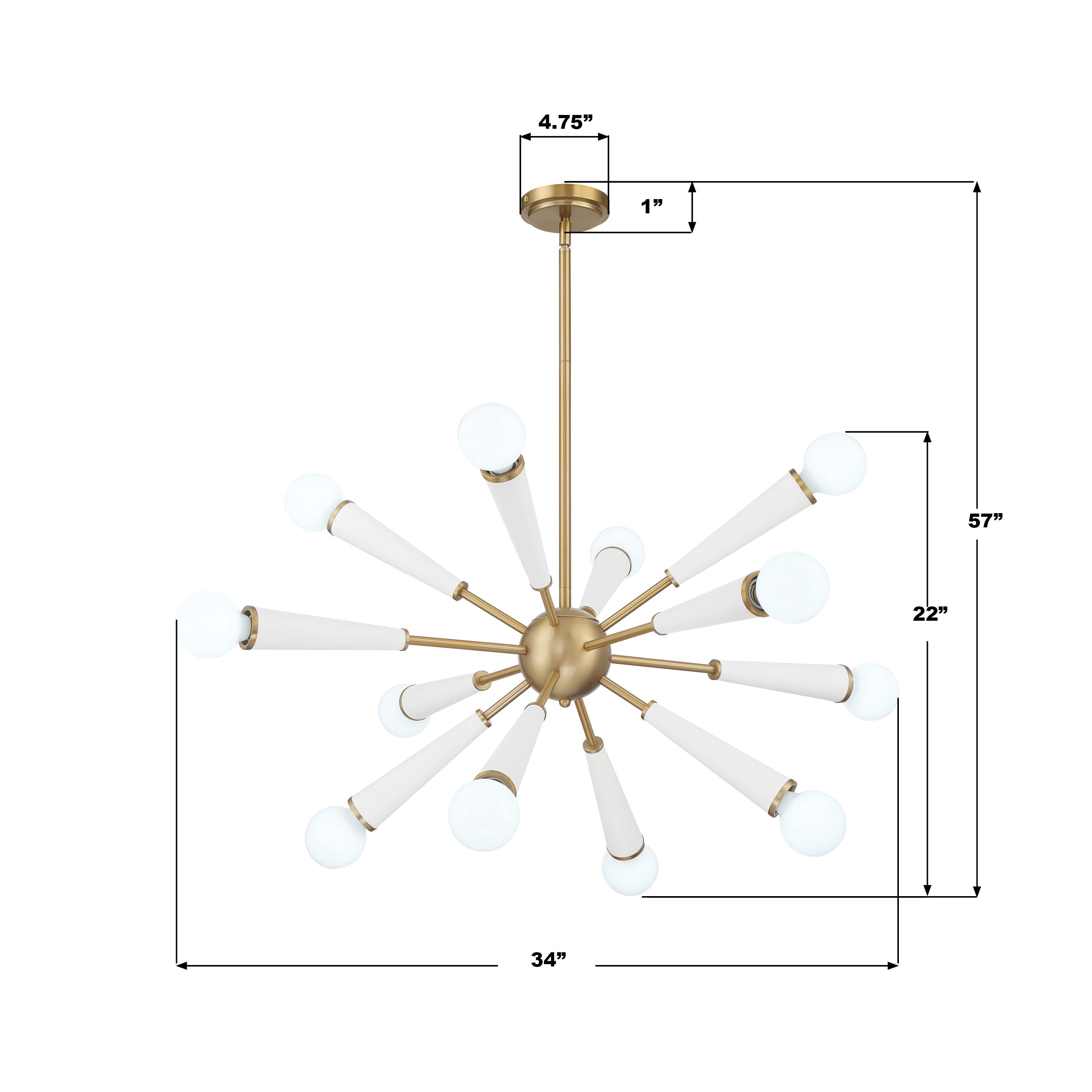 Crystorama Zodiac 3812-AG-MT – 34 Inch – 12 Light – Chandelier – Aged Brass + Matte White – Damp Rated